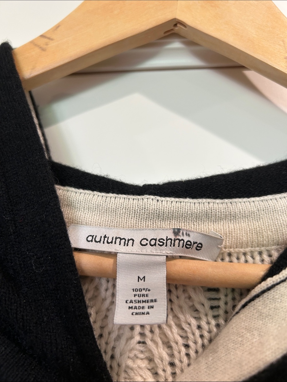 Autumn Cashmere Black and Cream Hooded Cashmere Sweater - Picture 3 of 3